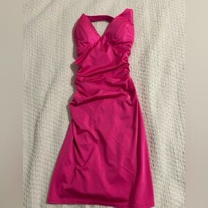 B Darlin Vibrant Pink Backless Dress with ties of satin